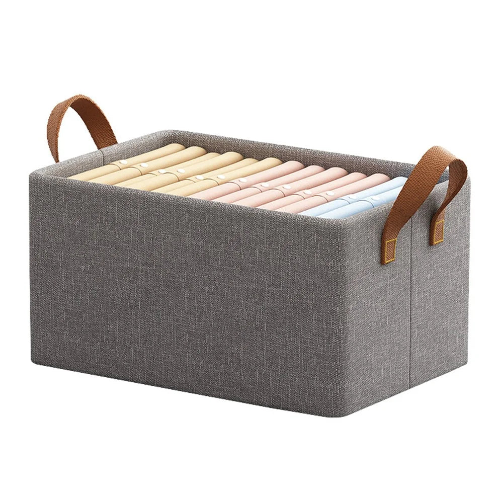 Home 26L Organizer Bag Foldable Metal+Cloth Storage Box for Clothes, Blankets - Grey - 1
