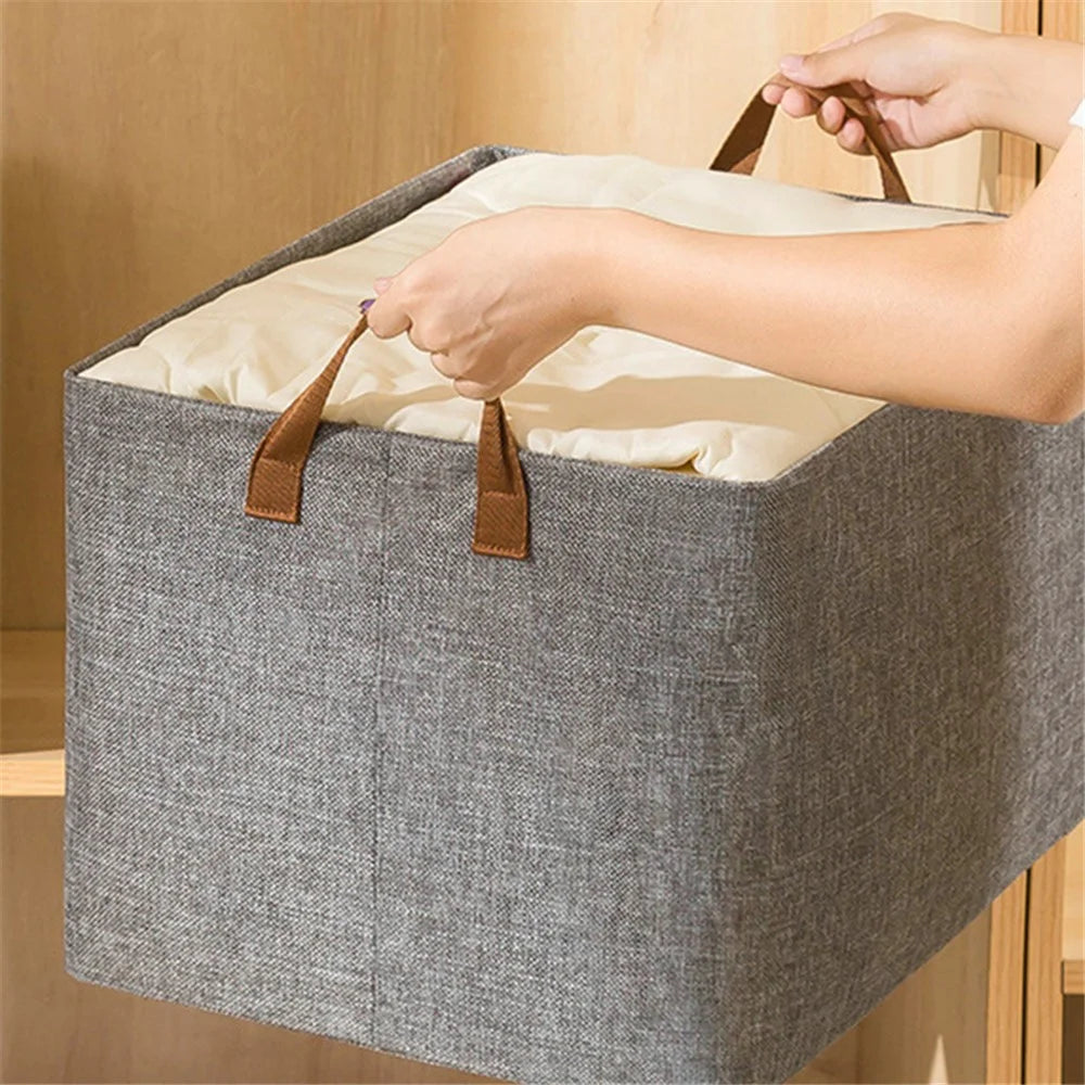 Foldable 23L Metal+Cloth Storage Box Organizer Bag for Clothes, Blankets - Grey - 2