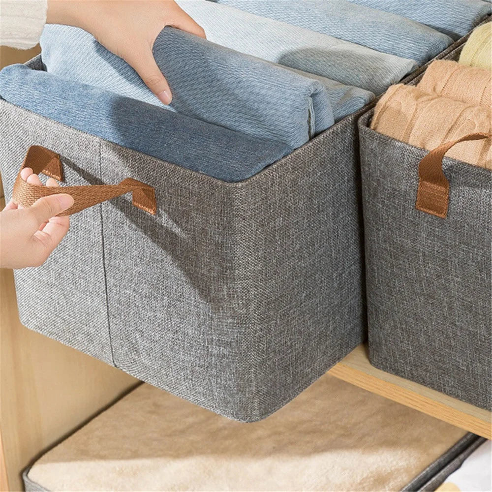 Foldable 23L Metal+Cloth Storage Box Organizer Bag for Clothes, Blankets - Grey - 3