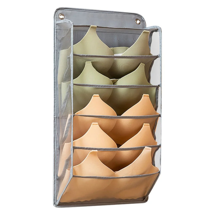 Wardrobe Bras Hanging Organizer Oxford Cloth Underwear Storage Bag - Grey - 1