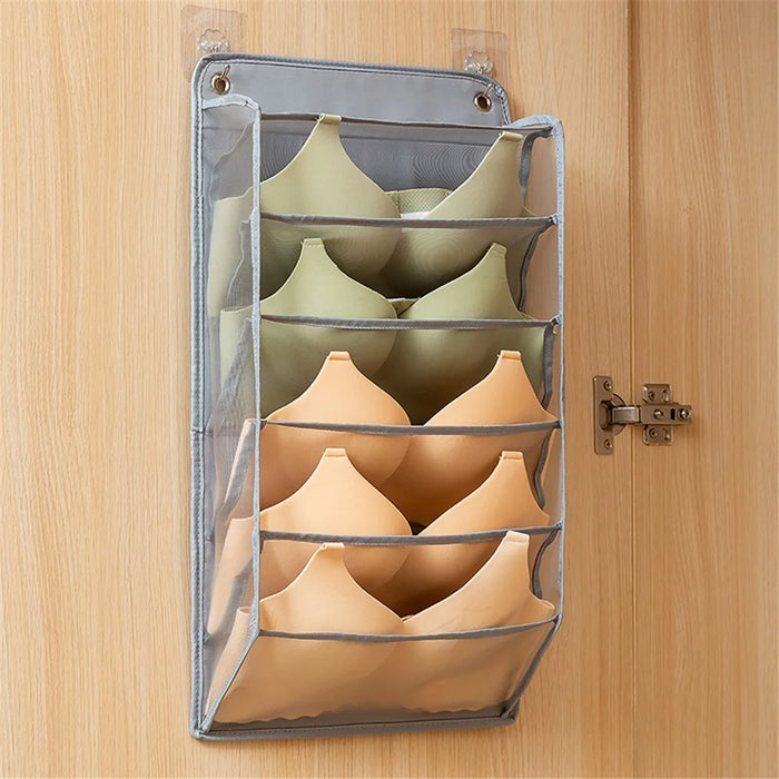 Wardrobe Bras Hanging Organizer Oxford Cloth Underwear Storage Bag - Grey - 2