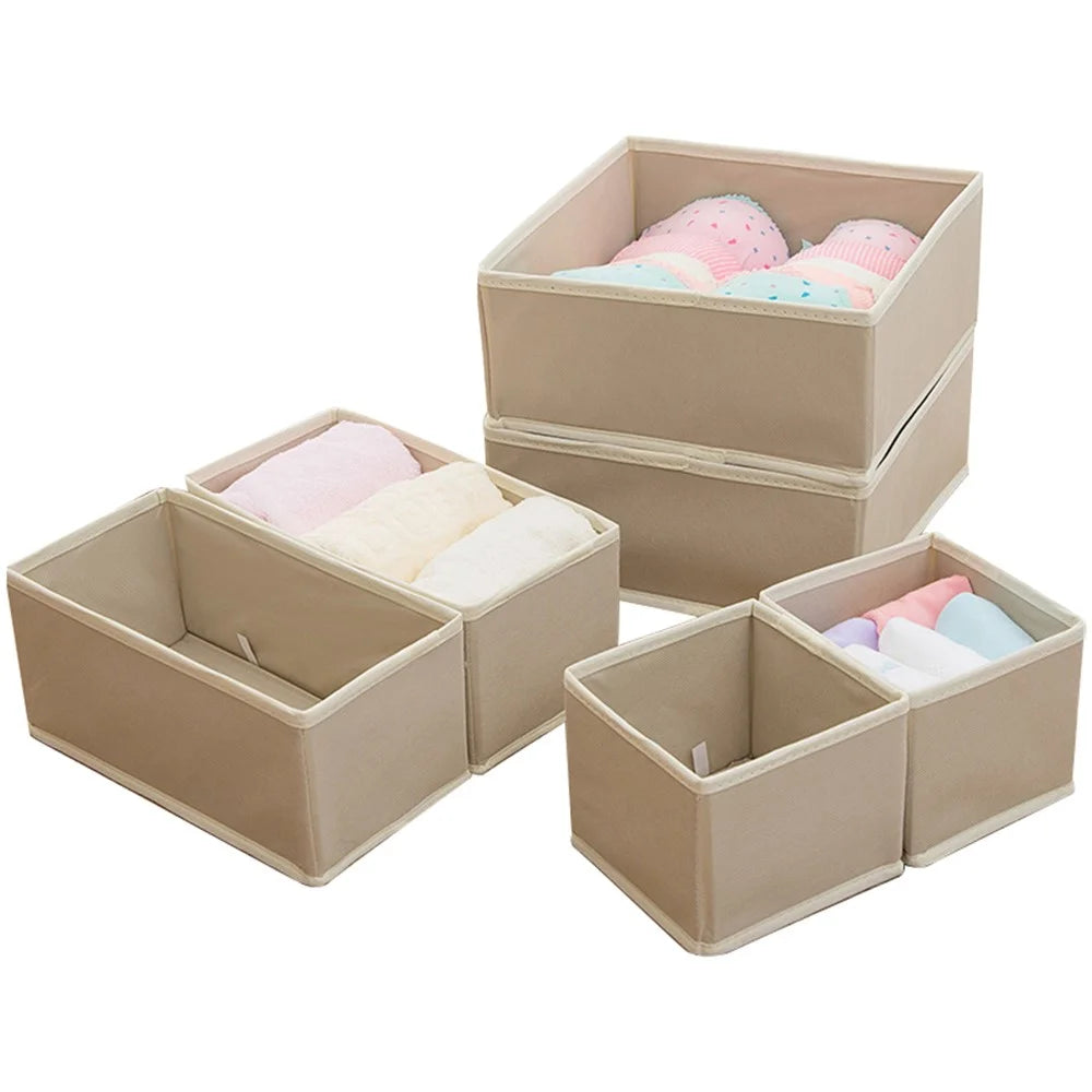 6Pcs / Set Cabinet Non-Woven Fabric Storage Box for Underwear Socks, XS+S+M - Beige - 1