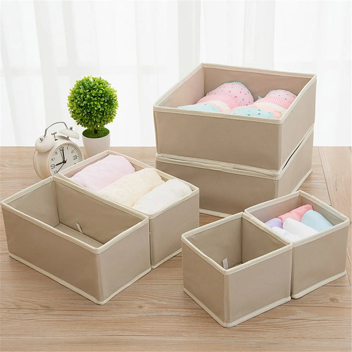 6Pcs / Set Cabinet Non-Woven Fabric Storage Box for Underwear Socks, XS+S+M - Beige - 2