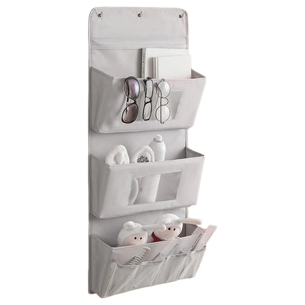 3-Layer Storage Bag 600D Oxford Cloth Wall Door Hanging Organizer Pouch - Grey - 1