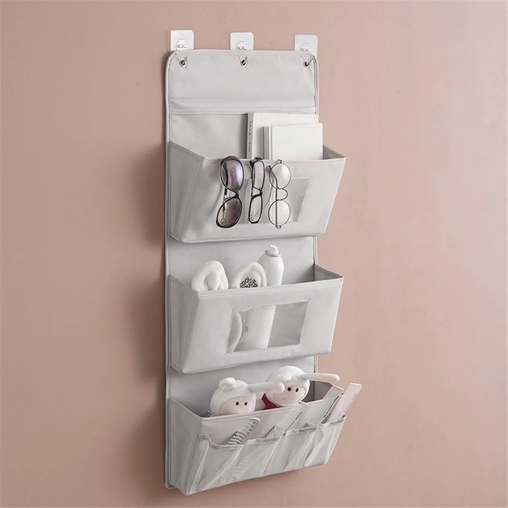 3-Layer Storage Bag 600D Oxford Cloth Wall Door Hanging Organizer Pouch - Grey - 4
