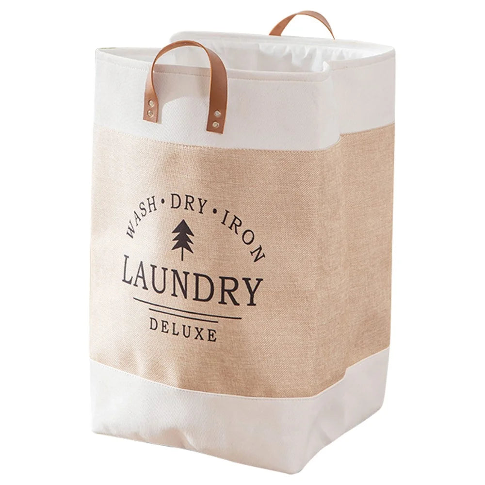 Foldable Laundry Basket Dirty Clothes Storage Bag Oxford Cloth Handbag with Handle Strap - Beige - 1