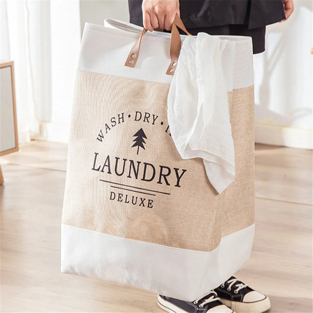 Foldable Laundry Basket Dirty Clothes Storage Bag Oxford Cloth Handbag with Handle Strap - Beige - 3
