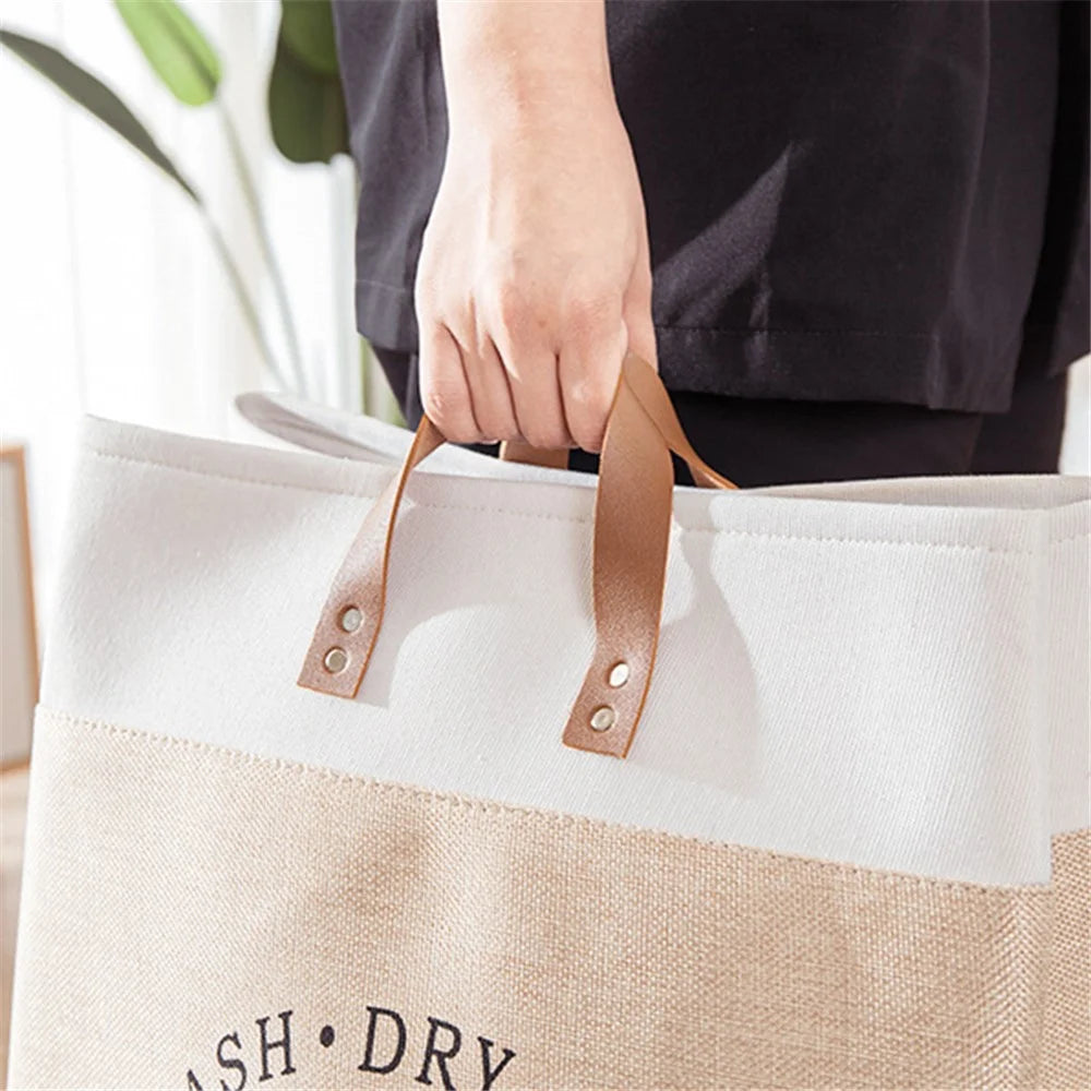 Foldable Laundry Basket Dirty Clothes Storage Bag Oxford Cloth Handbag with Handle Strap - Beige - 4