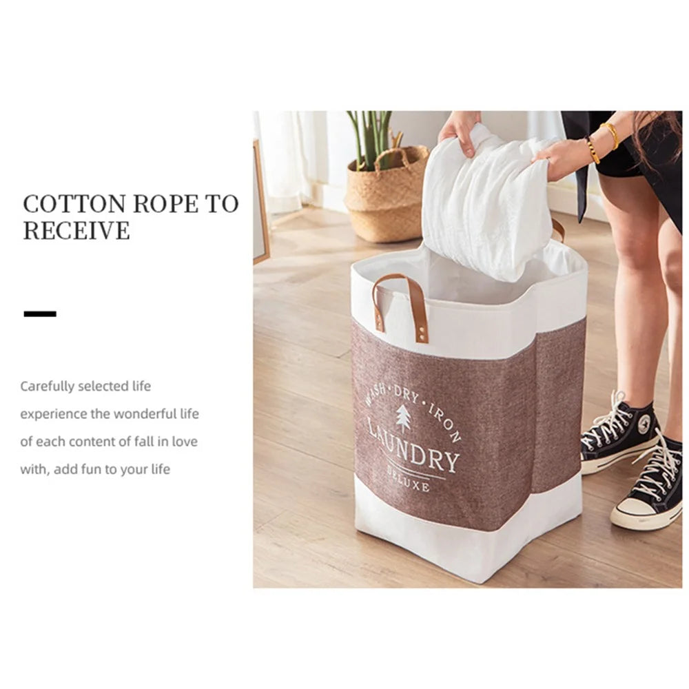 Foldable Laundry Basket Dirty Clothes Storage Bag Oxford Cloth Handbag with Handle Strap - Beige - 6