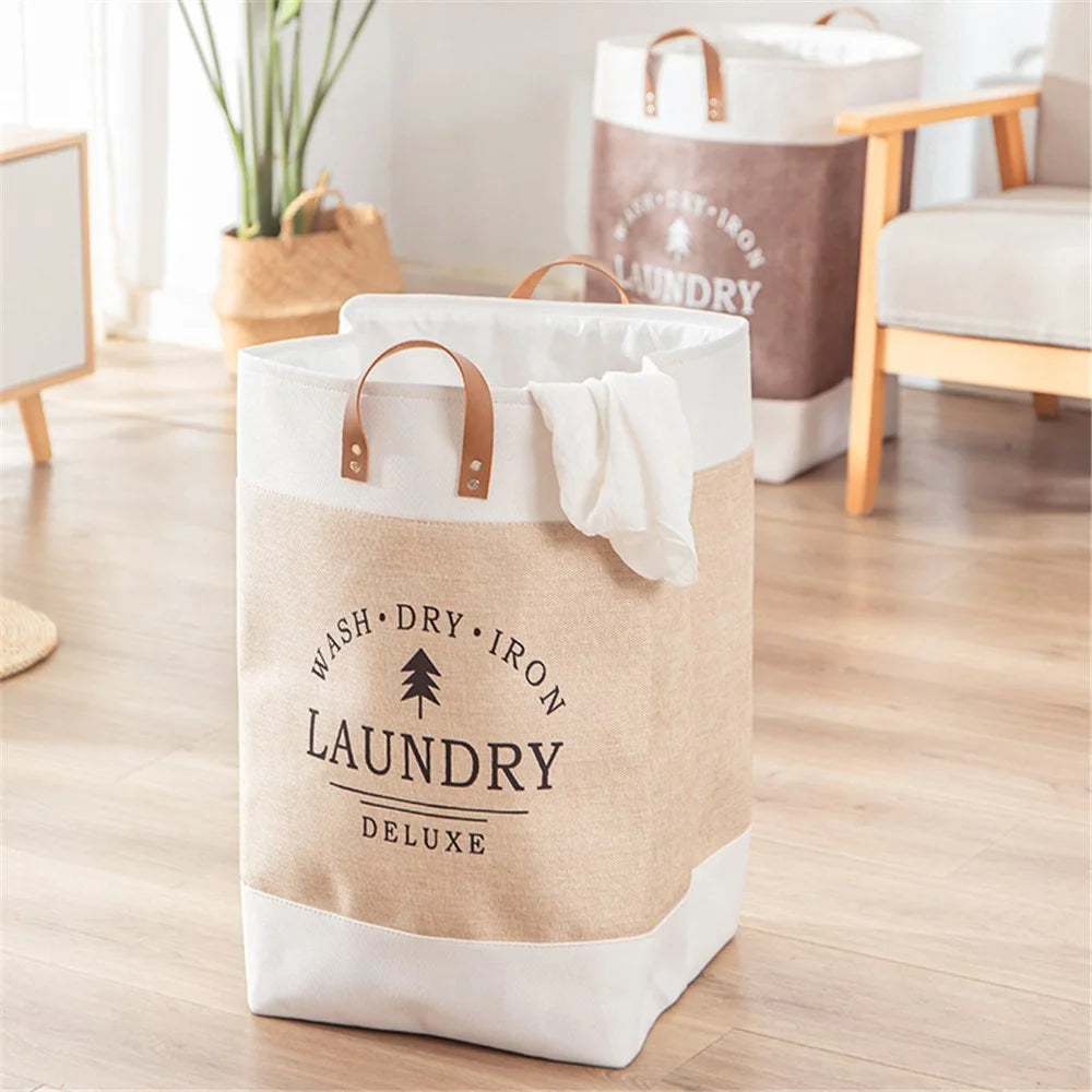 Foldable Laundry Basket Dirty Clothes Storage Bag Oxford Cloth Handbag with Handle Strap - Beige - 7