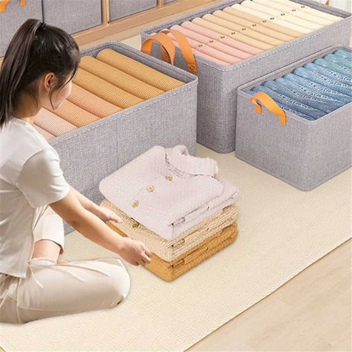 Wardrobe Storage Box Cationic PP Board + Oxford Cloth Foldable Organizer Case, Size S - Beige - 3