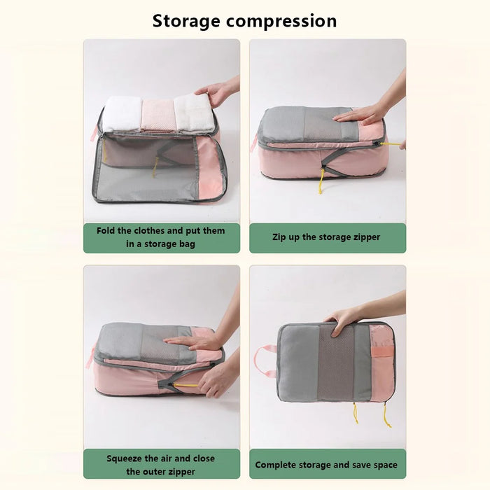 LXSN-000680 4PCS Oxford Cloth Travel Luggage Packing Cubes Compression Packing Bags - Pink - 6