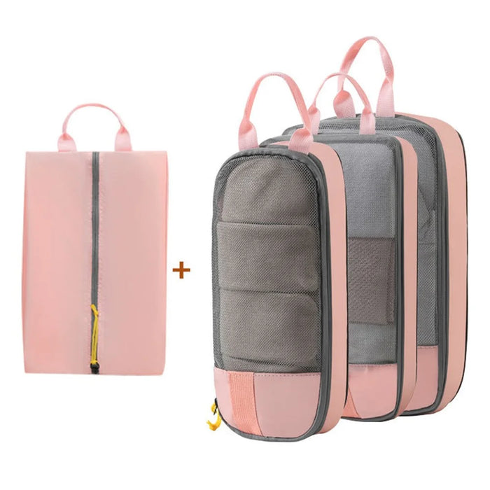LXSN-000680 4PCS Compression Packing Clothing Shoe Bag Set Oxford Cloth Storage Pouch - Pink - 1