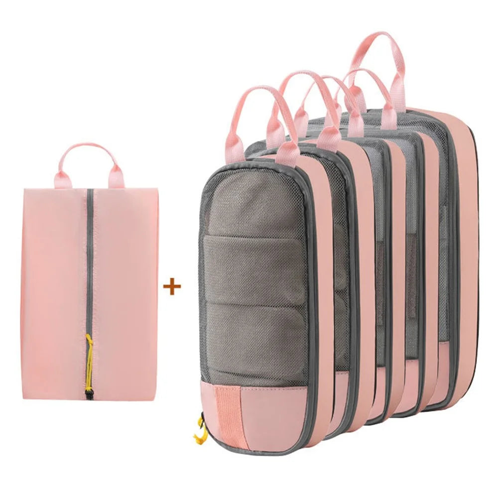 LXSN-000680 6PCS Compression Packing Pouches Set Oxford Cloth Storage Bags - Pink - 1
