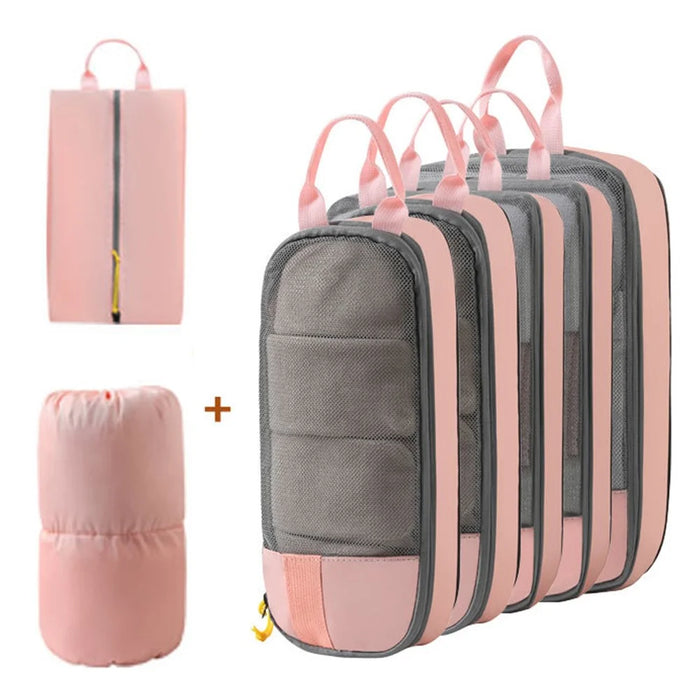 LXSN-000680 7PCS Oxford Cloth Storage Bags Luggage Compression Packing Pouch - Pink - 1