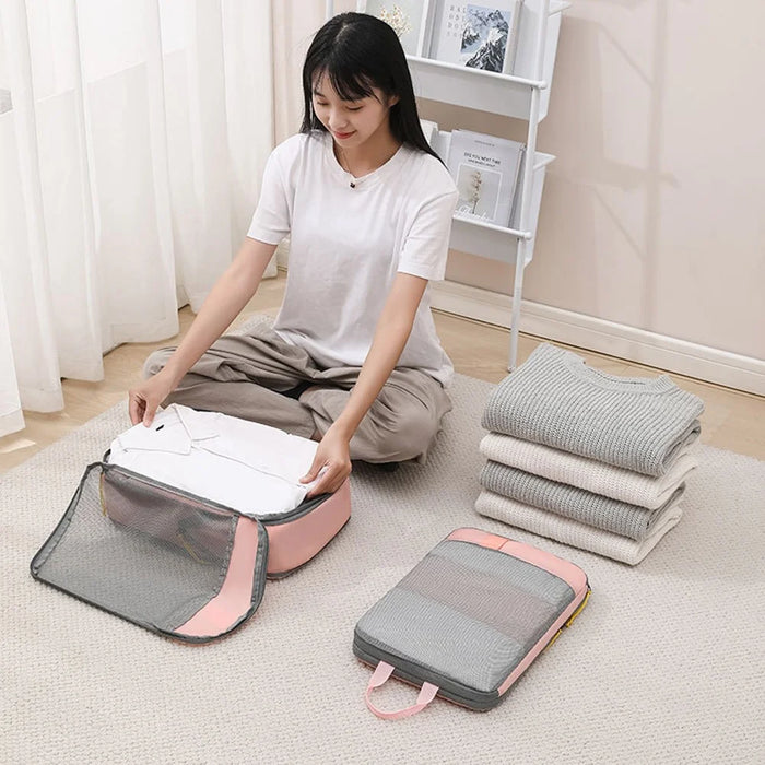 LXSN-000680 7PCS Oxford Cloth Storage Bags Luggage Compression Packing Pouch - Pink - 2