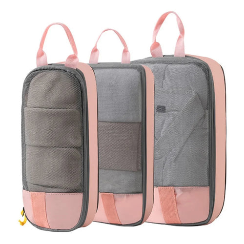 LXSN-000680 3PCS Travel Clothing Compression Packing Pouch Oxford Cloth Storage Bag - Pink - 1