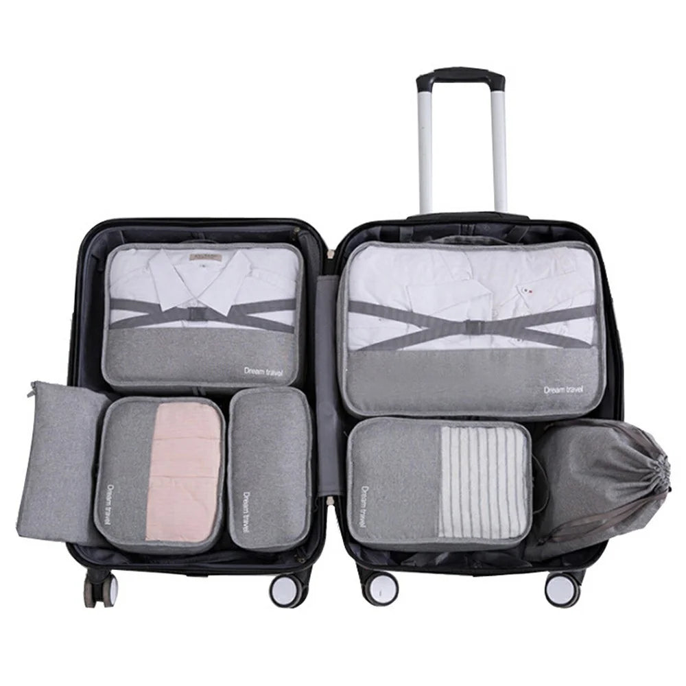 YLZ7S2017 Large Capacity Double-Layer Waterproof Cationic Travel Organizer Bag Set, 7-Piece - Grey - 1