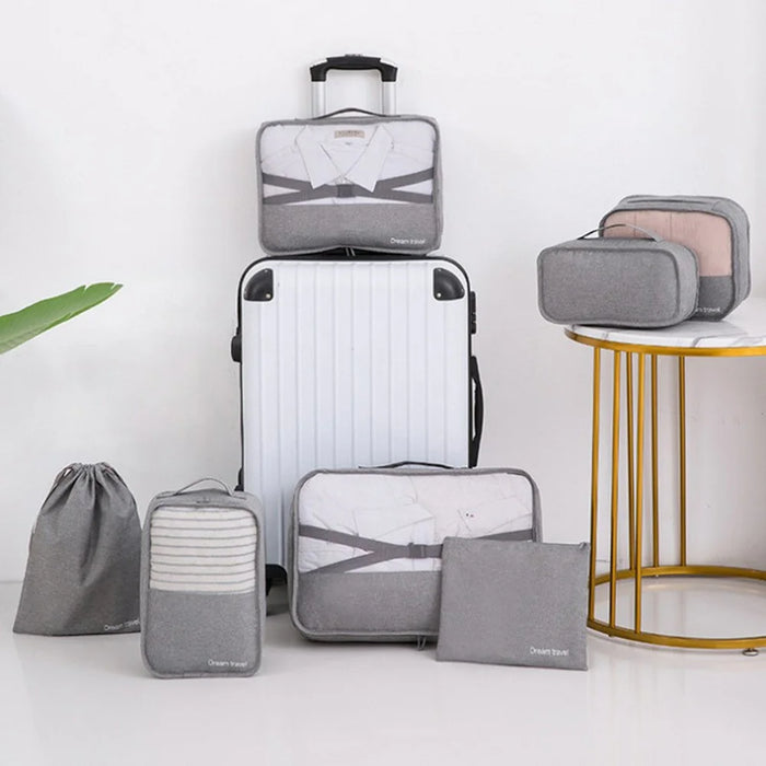 YLZ7S2017 Large Capacity Double-Layer Waterproof Cationic Travel Organizer Bag Set, 7-Piece - Grey - 2
