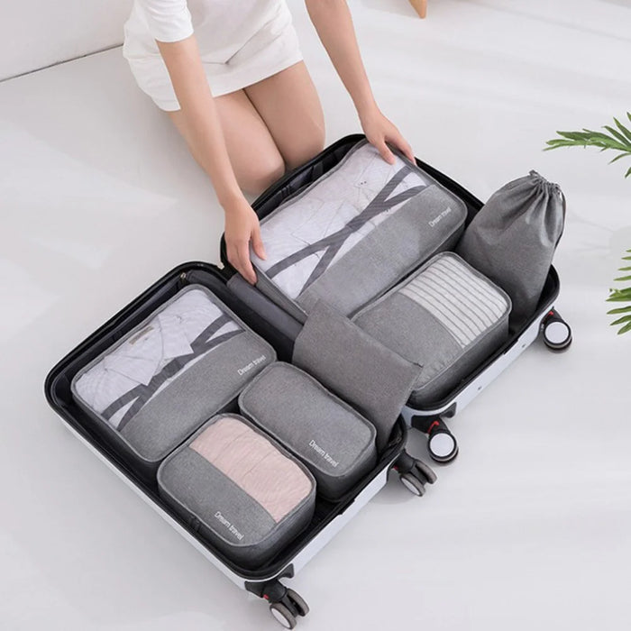 YLZ7S2017 Large Capacity Double-Layer Waterproof Cationic Travel Organizer Bag Set, 7-Piece - Grey - 3