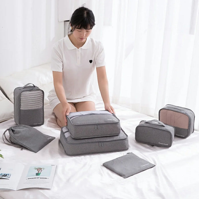 YLZ7S2017 Large Capacity Double-Layer Waterproof Cationic Travel Organizer Bag Set, 7-Piece - Grey - 4