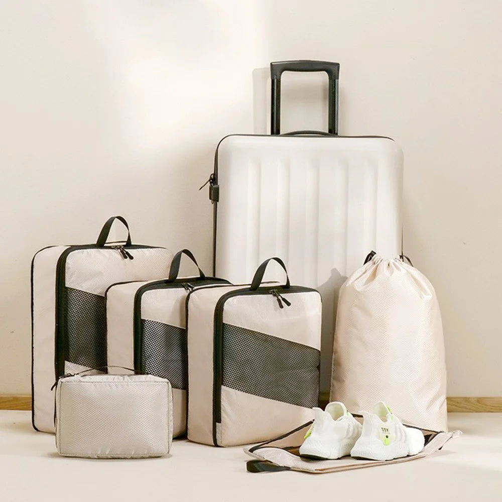 LG6S074 6-Piece Expandable Clothing Storage Bag Travel Organizer Set - Beige - 2