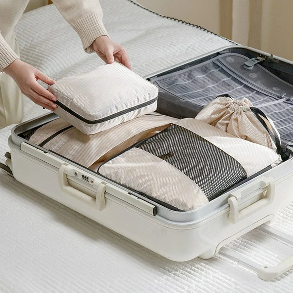 LG6S074 6-Piece Expandable Clothing Storage Bag Travel Organizer Set - Beige - 4