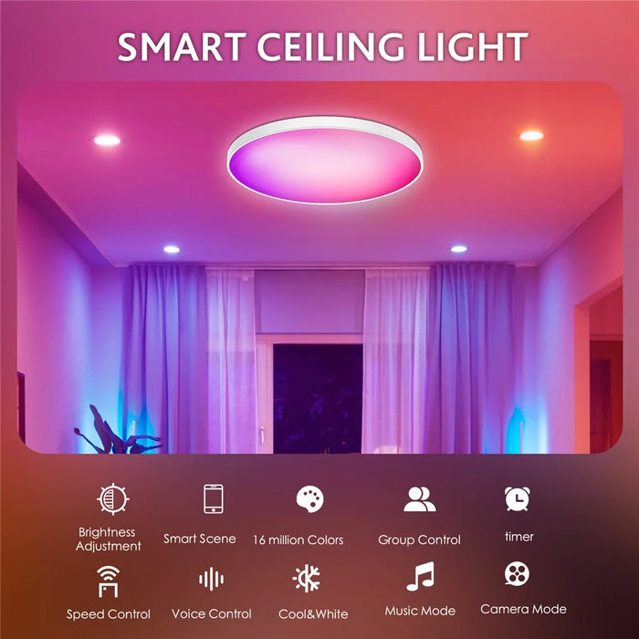 LED Ceiling Light Adjustable 48W EU Plug Smart Night Light Lamp for Living Bed Dining Room House - EU Plug - 2