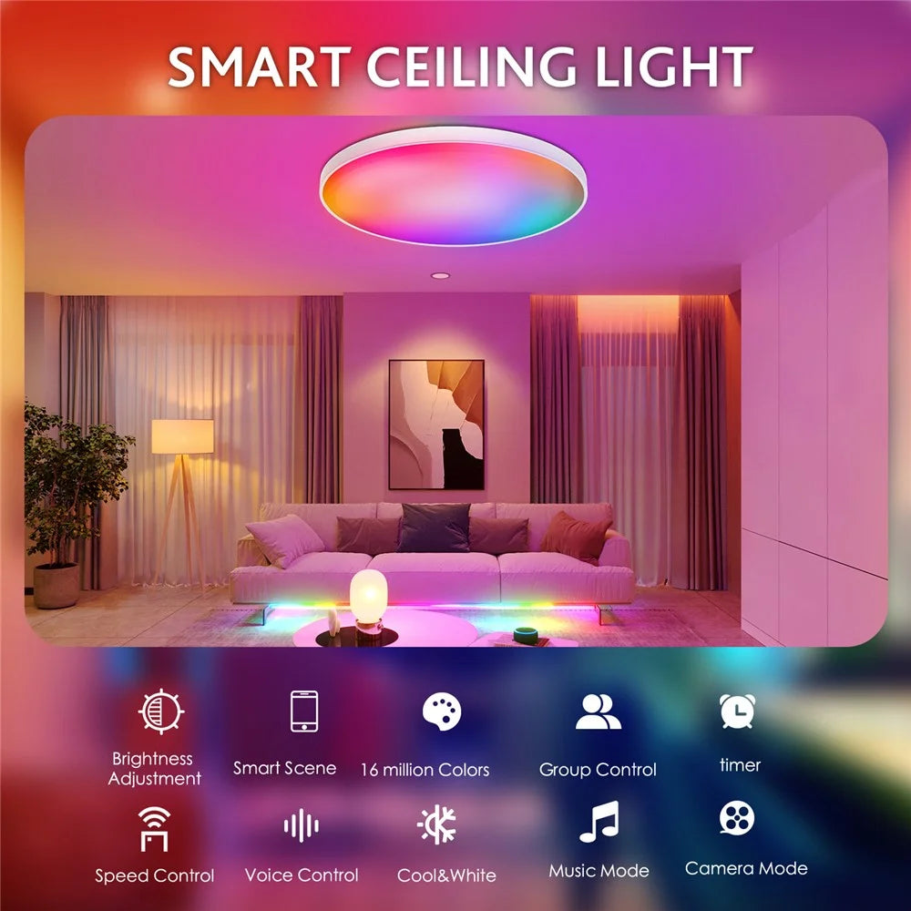 ZJ-BWCLAH-RGBWW-R12C2 LED Ceiling Light 30W Smart Night Light Lamp Voice Control for Living Bed Dining Room - 2