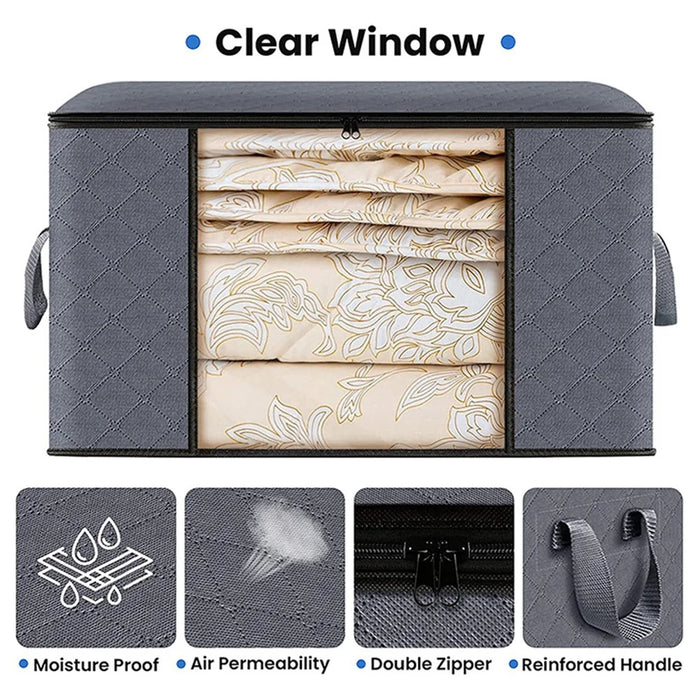 60L 55x35x32CM Clear Window Clothes Organizer Non-woven Storage Bag for Sweaters, Blankets - 5
