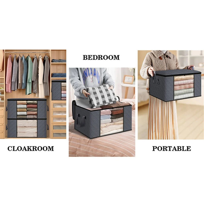 90L 60x43x35CM Clothes Organizer Non-woven Bag Blankets Foldable Storage Box with Clear Window - 6