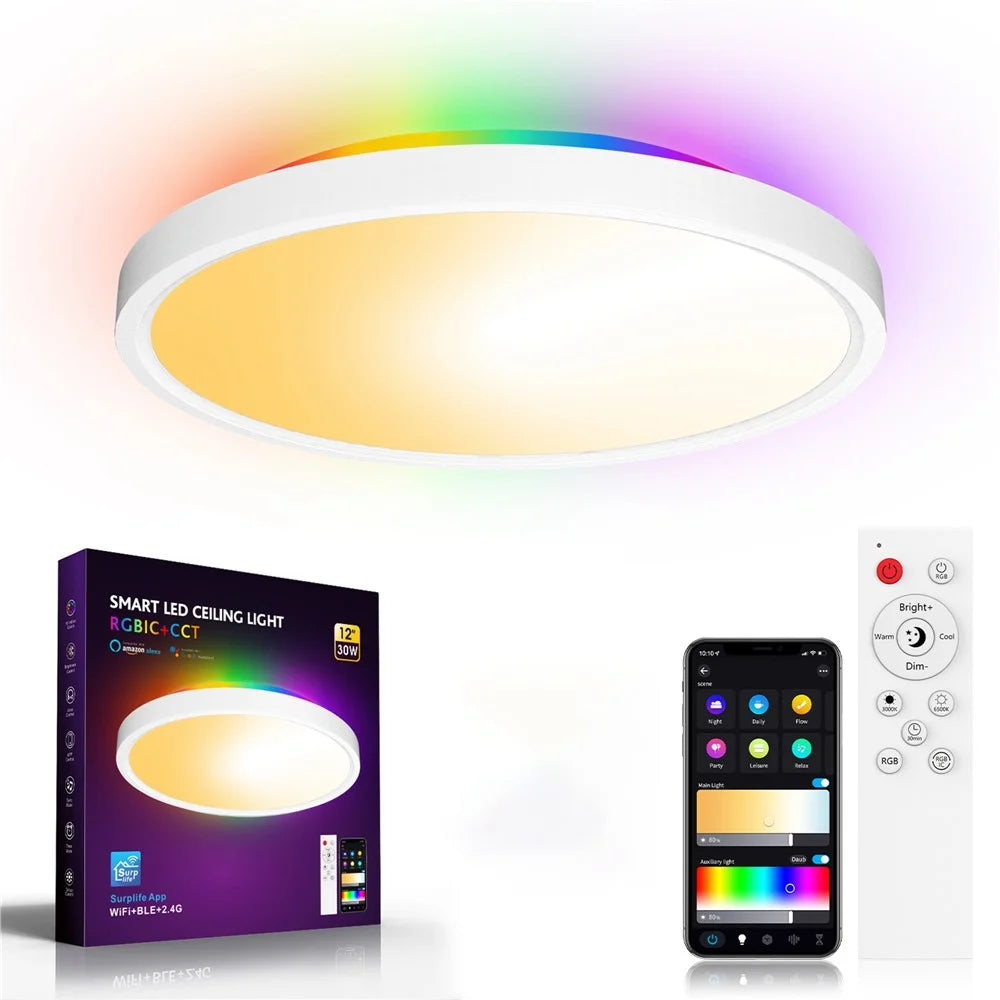 ZJ-WCLD-HC-RGB-CCT-S 30W Ultra-Thin Smart WiFi Bluetooth-compatible RGBCW Ceiling Light with Remote Control - 1