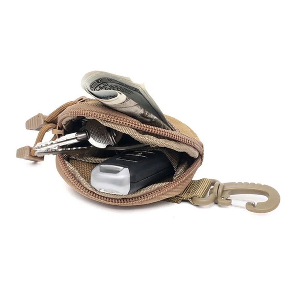 600D Oxford Cloth Zipper Wallet Waist Bag Portable Mini Coin Pouch with Keychain - Khaki - 3