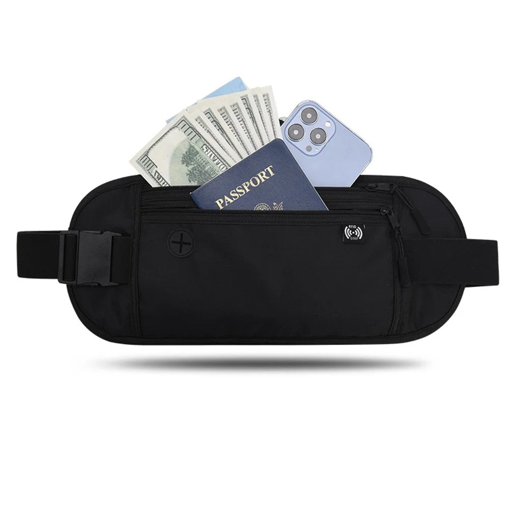 Waterproof Anti-Theft Storage Bag Travel Waist Pouch for Phone, ID Cards,  Passport - Black - 1