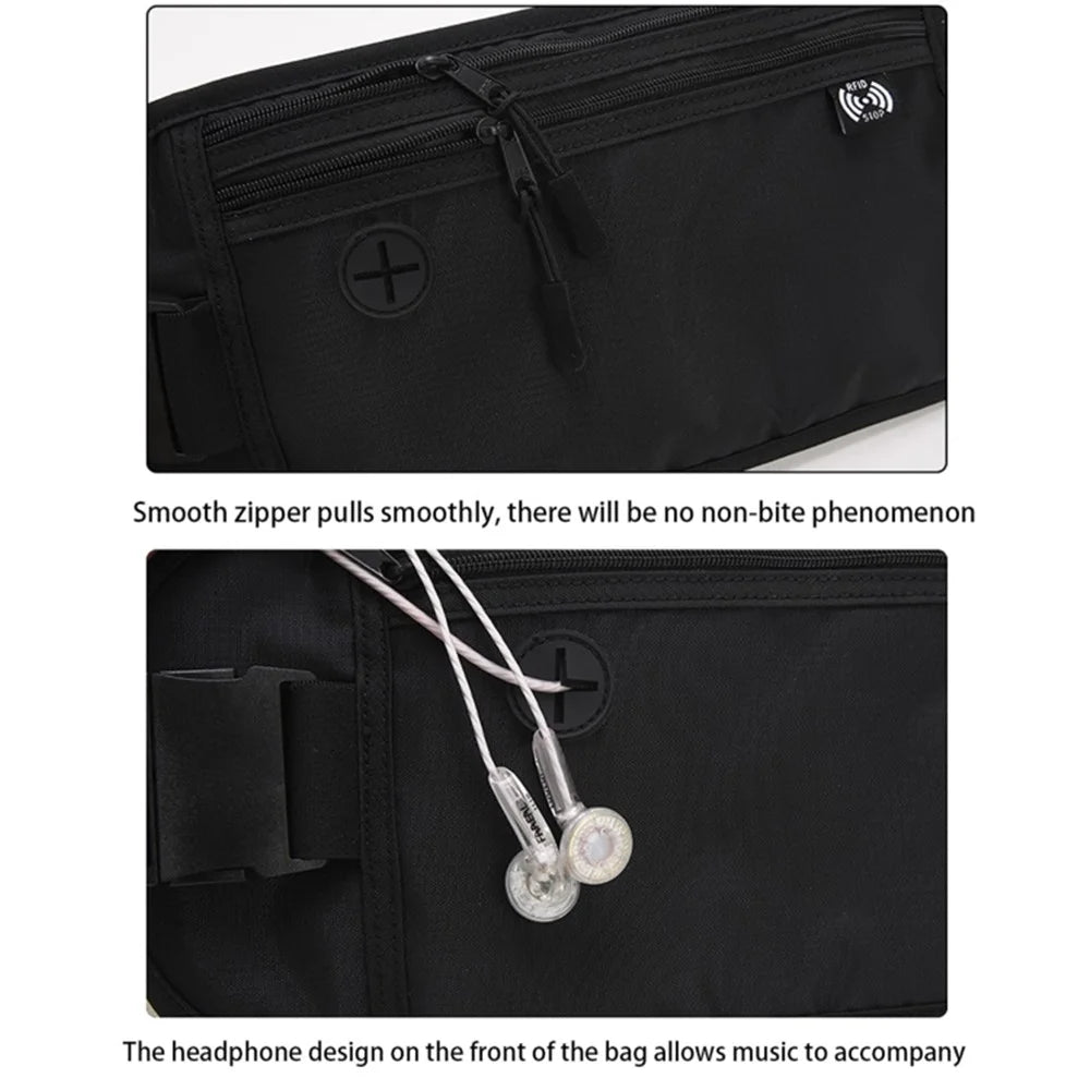 Waterproof Anti-Theft Storage Bag Travel Waist Pouch for Phone, ID Cards,  Passport - Black - 5
