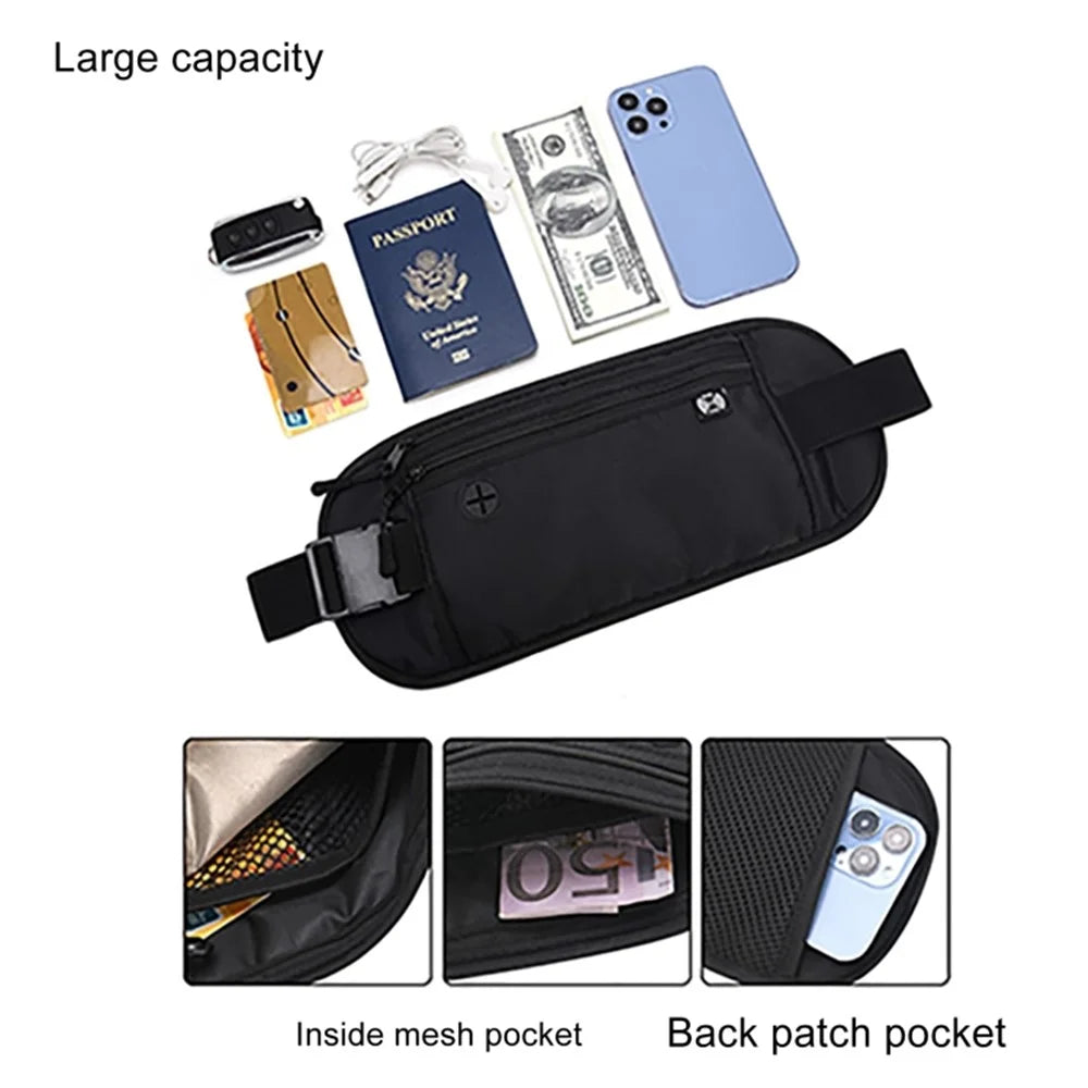 Waterproof Anti-Theft Storage Bag Travel Waist Pouch for Phone, ID Cards,  Passport - Black - 6