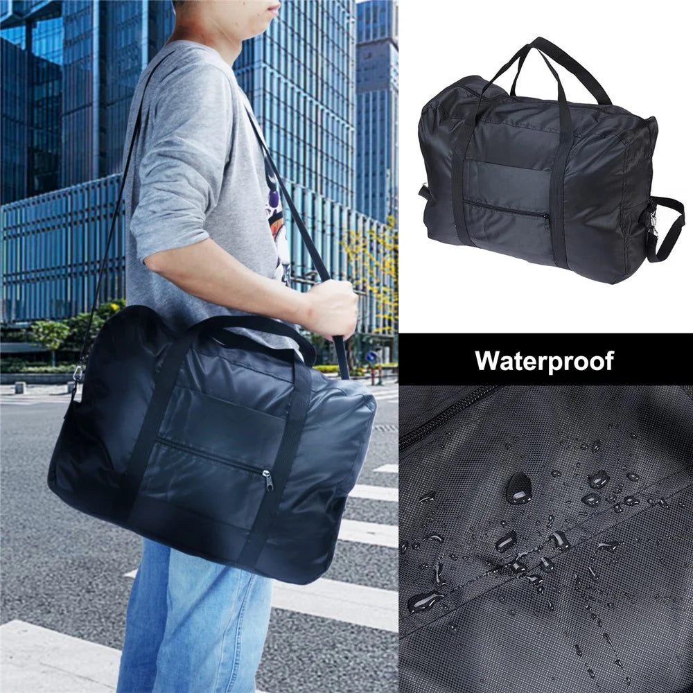 Foldable Waterproof 600D Oxford Cloth Travel Duffle Bag Large Handbag Crossbody Bag - Black - 2
