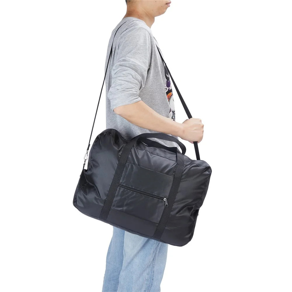 Foldable Waterproof 600D Oxford Cloth Travel Duffle Bag Large Handbag Crossbody Bag - Black - 5
