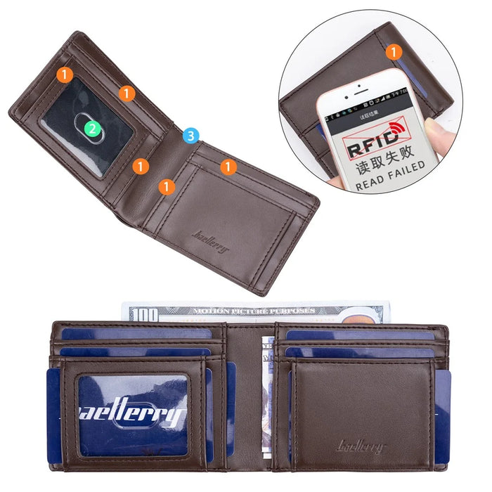 BAELLERRY K9311-K9312 RFID Blocking Bifold Leather Pocket Wallet RFID Blocking Card Bag Coin Purse - Coffee - 4