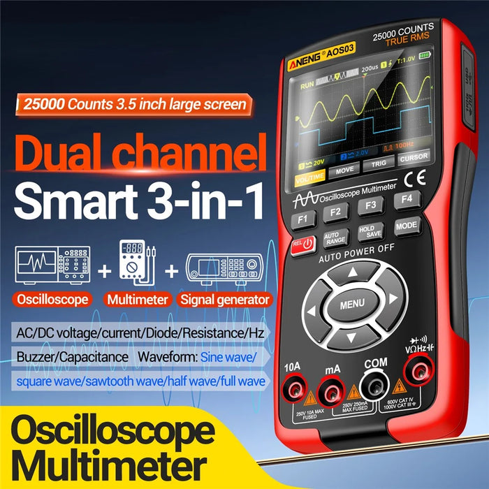 ANENG AOS03 Digital Oscilloscope Multimeter Signal Generator Waveform Output Handheld Multimeter - 2