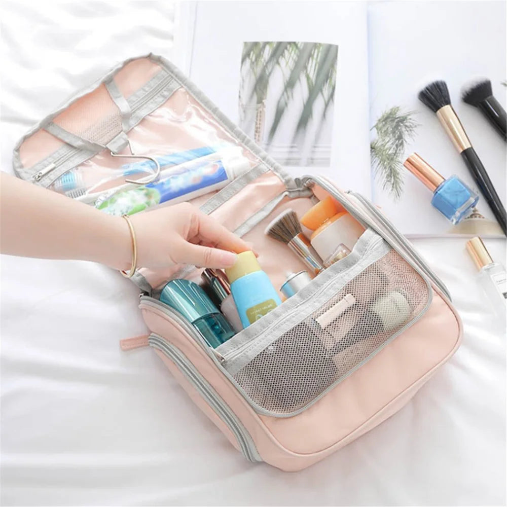 Portable Waterproof Makeup Bag Travel Cosmetics Toiletries Carrying Bag with Hanging Hook - Pink - 2