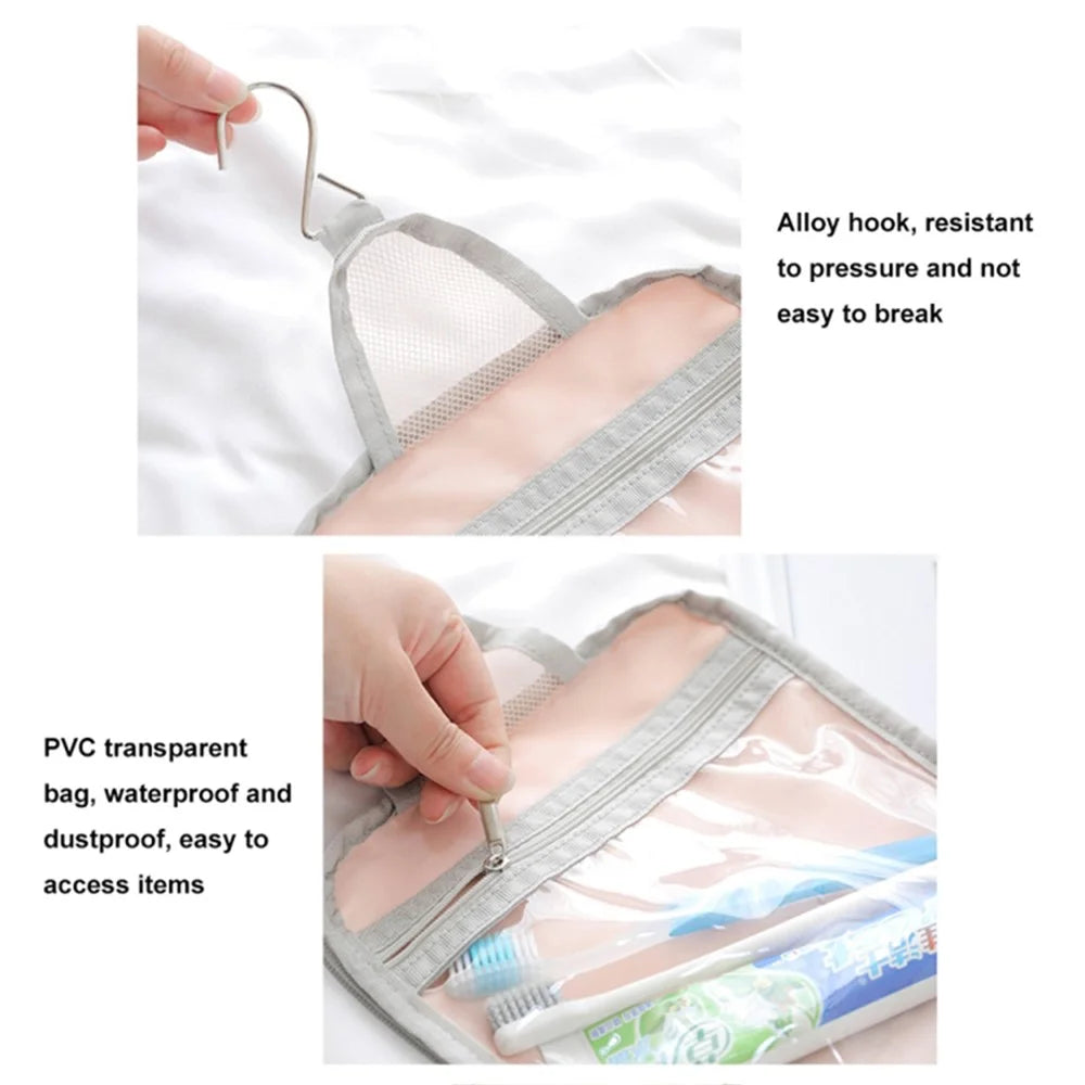 Portable Waterproof Makeup Bag Travel Cosmetics Toiletries Carrying Bag with Hanging Hook - Pink - 3