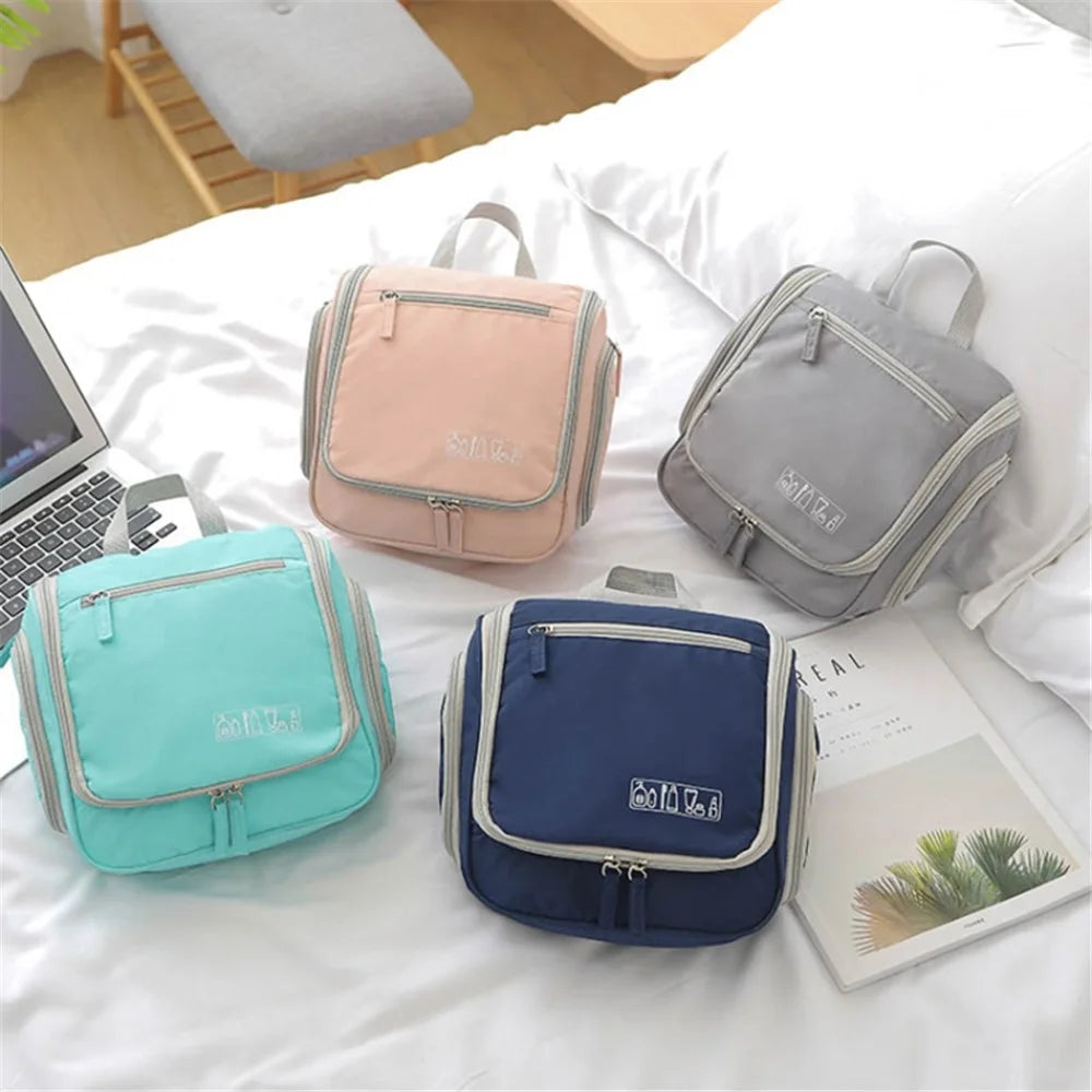 Portable Waterproof Makeup Bag Travel Cosmetics Toiletries Carrying Bag with Hanging Hook - Pink - 5