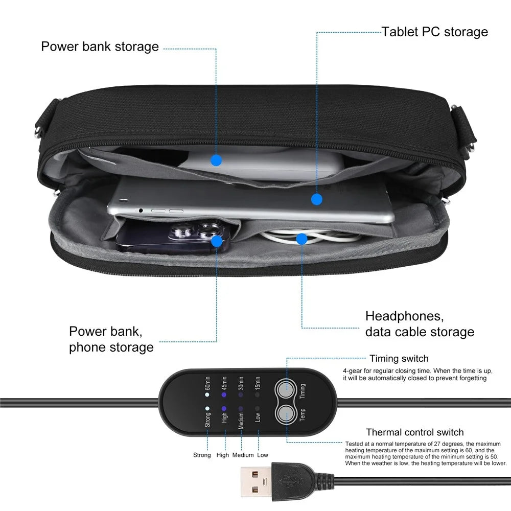 HAWEEL HWL2133 Crossbody Shoulder Bag Heating Hand Warmer Bag Storage Bag for Phone Power Stand - Black - 3
