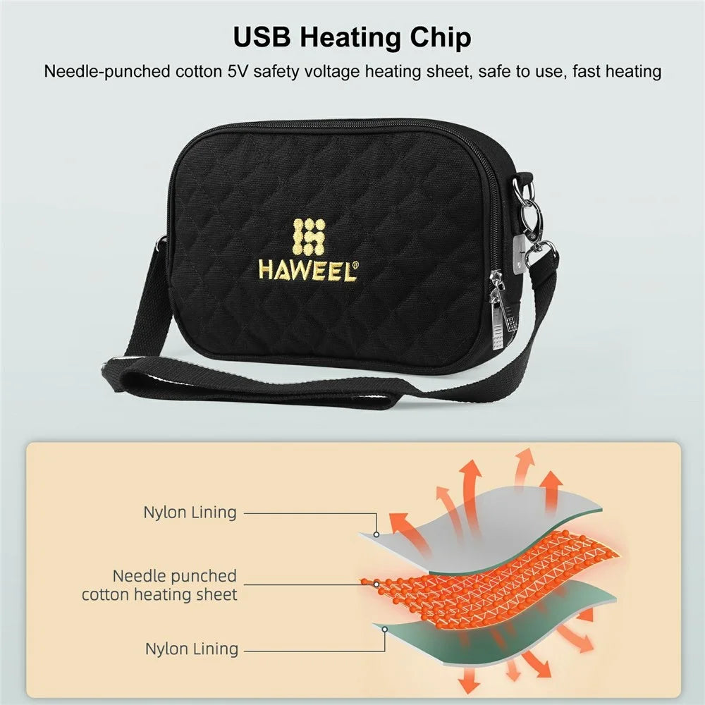 HAWEEL HWL2133 Crossbody Shoulder Bag Heating Hand Warmer Bag Storage Bag for Phone Power Stand - Black - 4