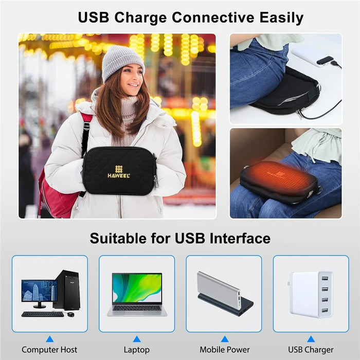 HAWEEL HWL2133 Crossbody Shoulder Bag Heating Hand Warmer Bag Storage Bag for Phone Power Stand - Black - 6