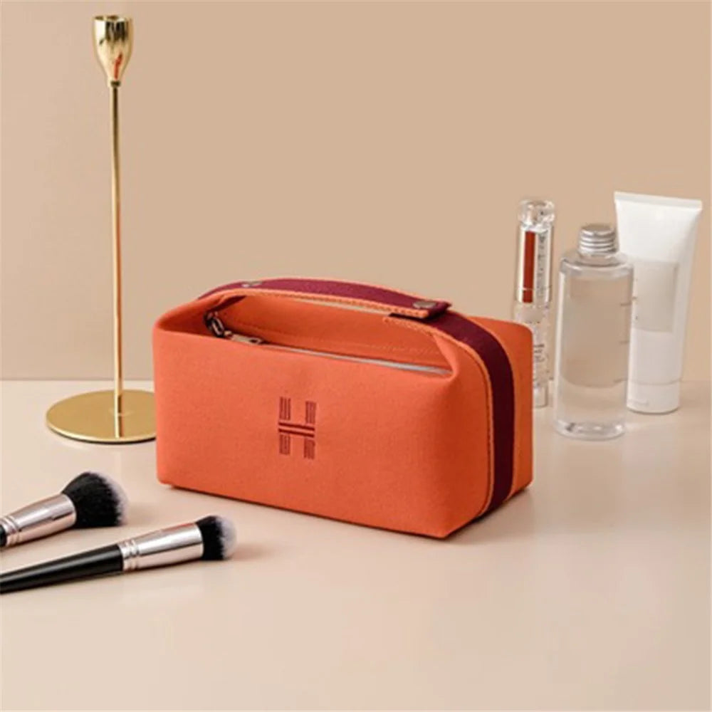 Canvas Waterproof Makeup Bag Wash Organizer Travel Portable Toiletries Storage Pouch - Orange - 2