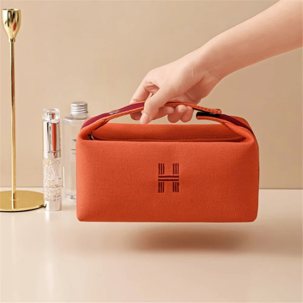 Canvas Waterproof Makeup Bag Wash Organizer Travel Portable Toiletries Storage Pouch - Orange - 3