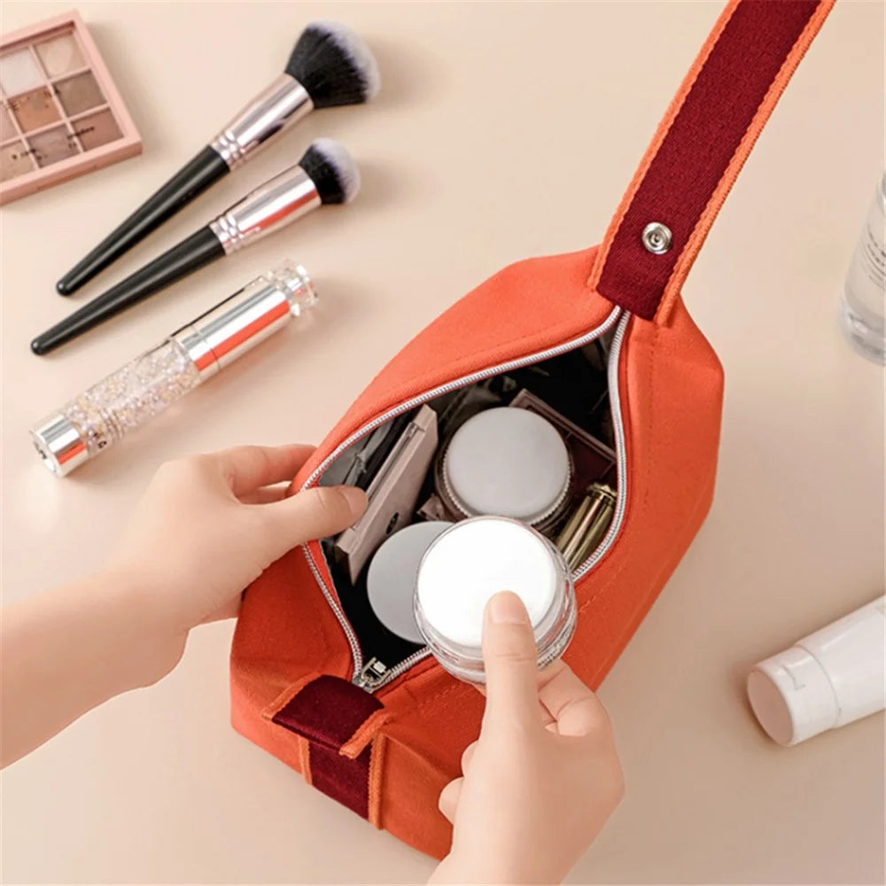 Canvas Waterproof Makeup Bag Wash Organizer Travel Portable Toiletries Storage Pouch - Orange - 4