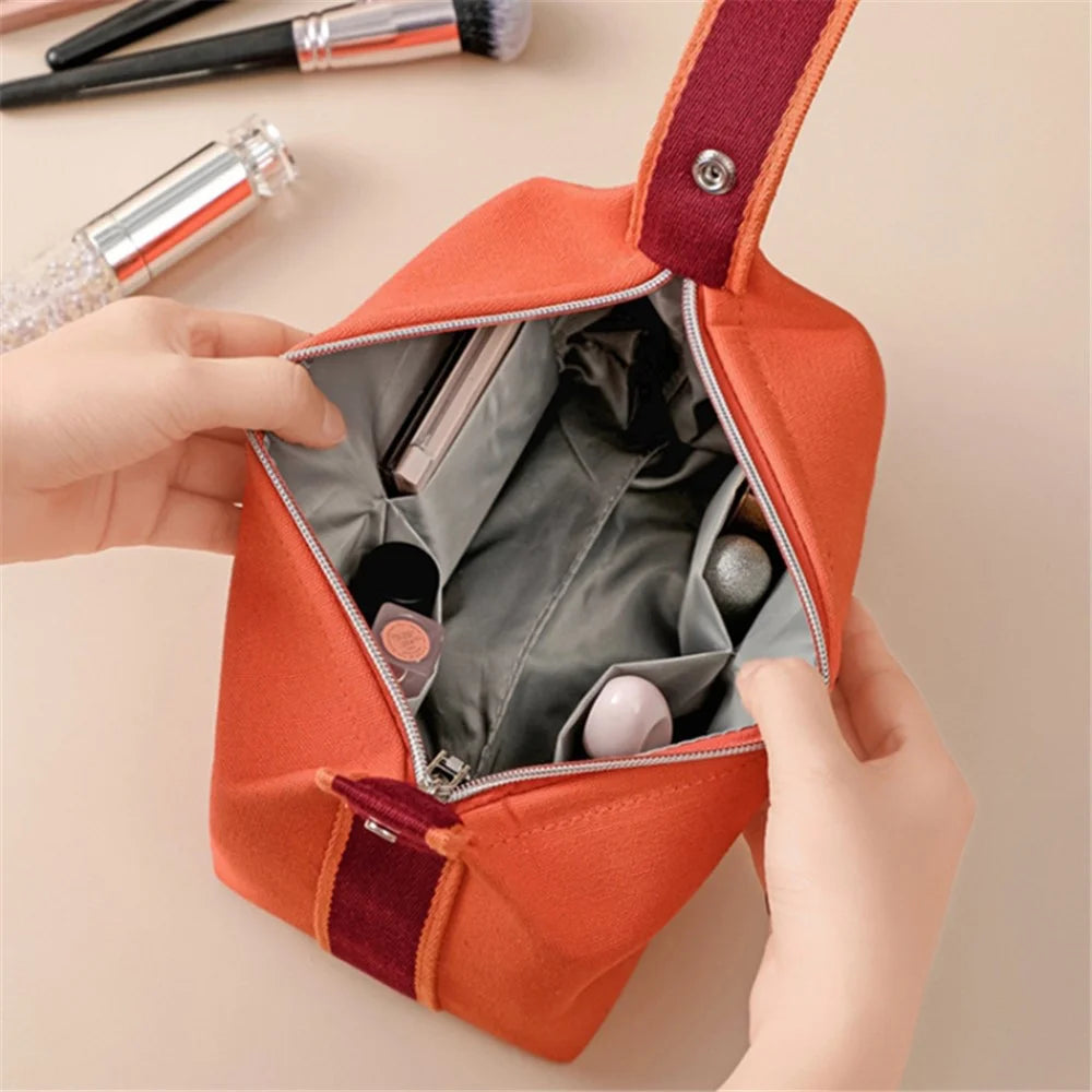 Canvas Waterproof Makeup Bag Wash Organizer Travel Portable Toiletries Storage Pouch - Orange - 5